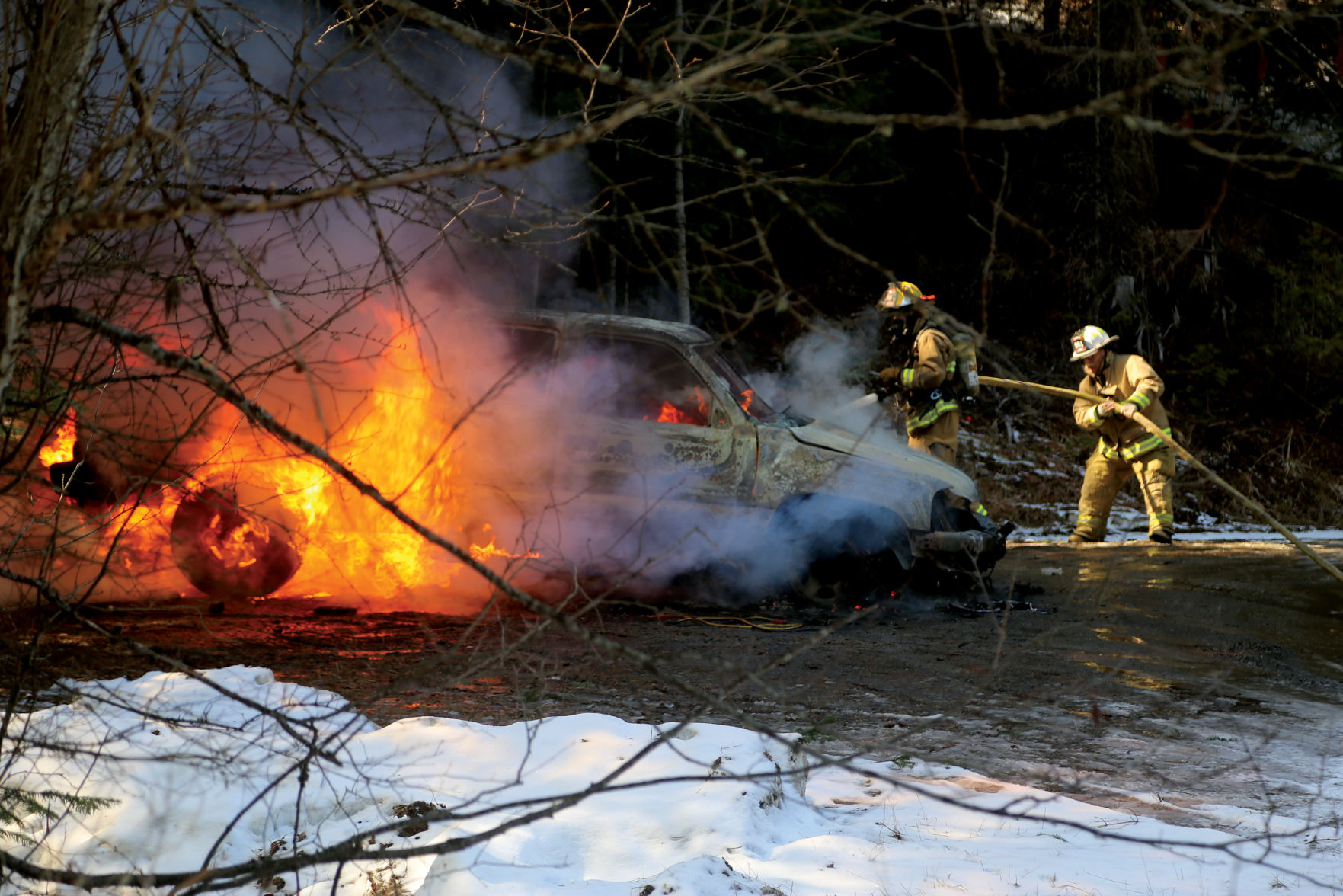 Pickup destroyed in vehicle fire Monday